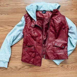 Red moto jacket with cotton sleeves